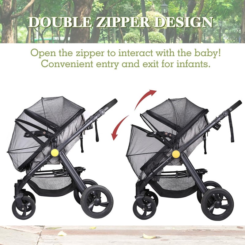 LIHAO Universal Mosquito Net for Stroller, Baby Bug Net with Two-Way Zippers & Storage Bag, Breathable & Foldable Mosquito Nets for Strollers,Car Seat,Bassinet,Cradle (Black) - Image 3
